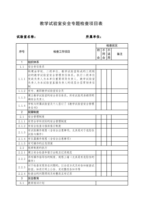 教学实验室安全专项检查项目表