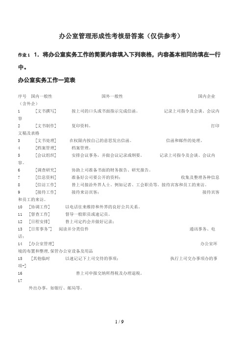 行政管理专科办公室管理形成性考核册答案