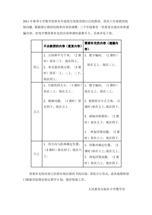 3-6年级数学新、旧教材调整内容