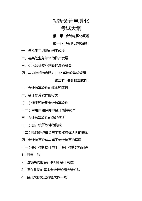 初级会计电算化考试大纲