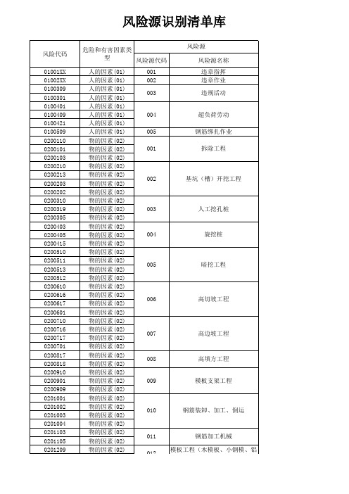 风险源判别清单库