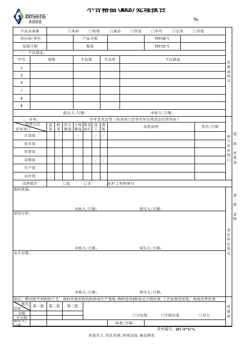 不合格品评审报告 MRB 