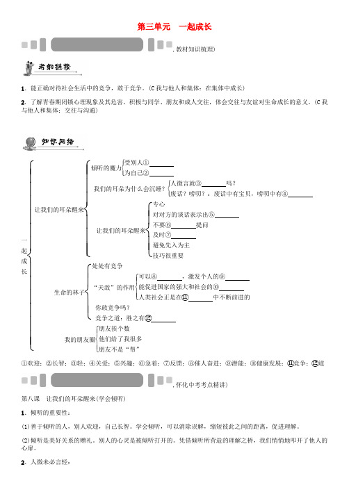 【中考命题研究】(怀化)2020中考政治 教材知识梳理 第三单元 一起成长(无答案)