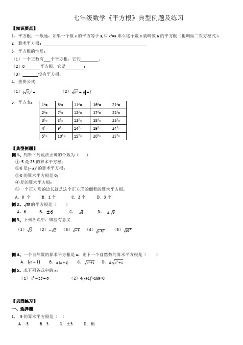 平方根典型例题及练习