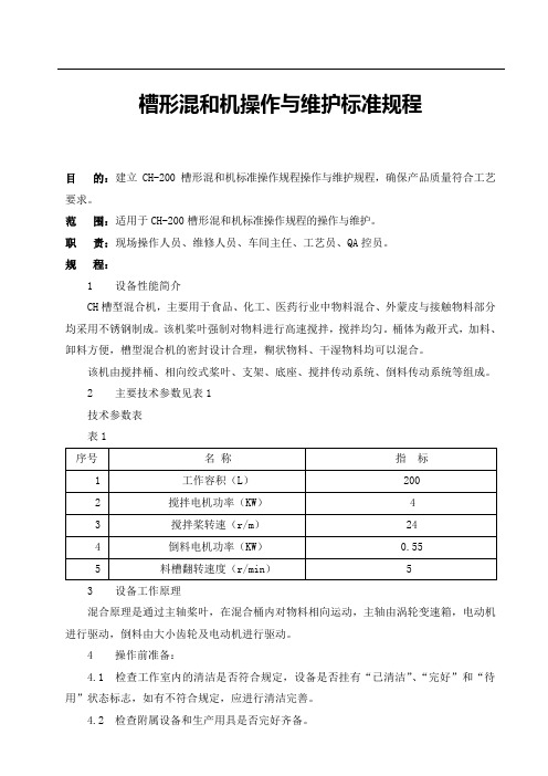 槽形混和机操作与维护标准规程