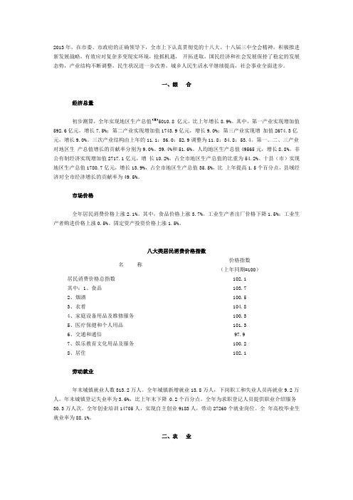 哈尔滨市2013年国民经济和社会发展统计公报