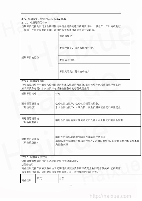 一级建造师 建设工程经济 徐蓉 精讲通关 1Z102000(36)筹资管理(二)  短期筹资的特点和方式