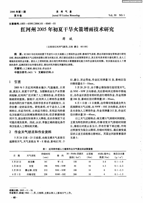 红河州2005年初夏干旱火箭增雨技术研究