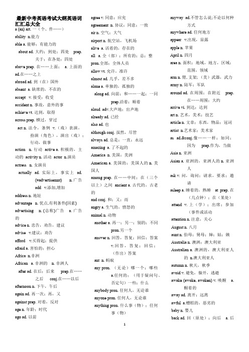 2019年中考英语考纲词汇(带翻译)