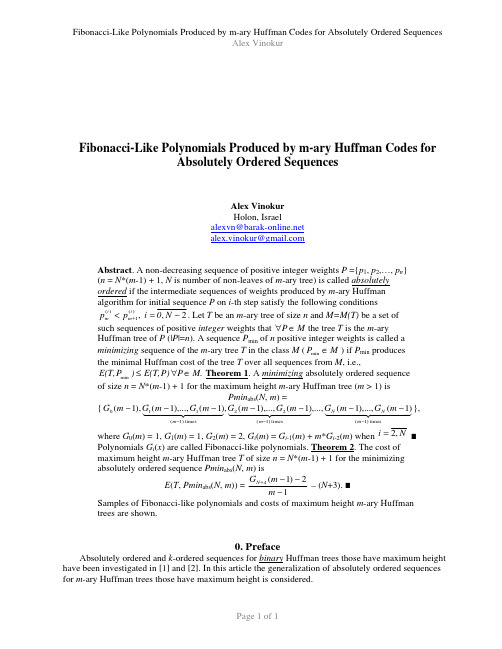 Fibonacci-Like Polynomials Produced by m-ary Huffman Codes for Absolutely Ordered Sequences