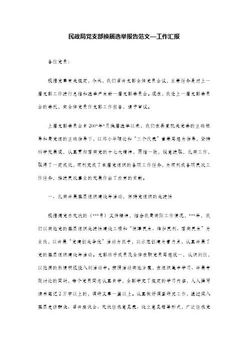 民政局党支部换届选举报告范文—工作汇报