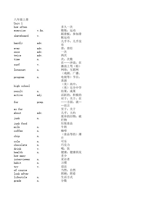 新目标八年级英语上册单词