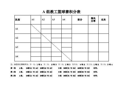 8队2组 篮球  单循环积分 淘汰制赛程表 积分表 对阵表