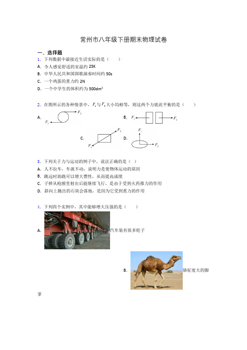 常州市八年级下册期末物理试卷