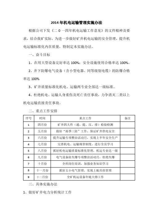 2014年机电运输管理实施办法