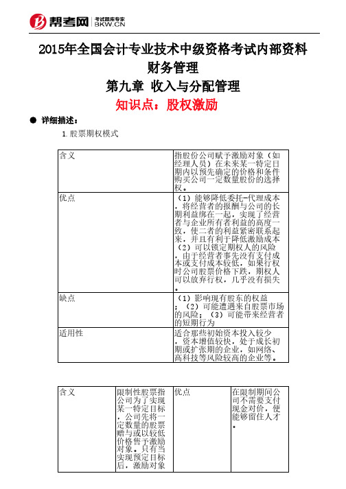 第九章 收入与分配管理-股权激励