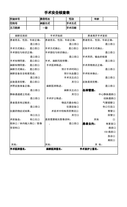 手术安全核查表