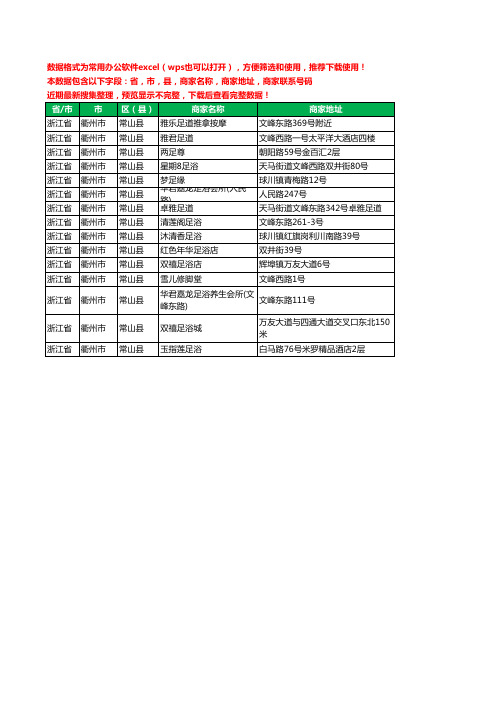 2020新版浙江省衢州市常山县足疗工商企业公司商家名录名单黄页联系电话号码地址大全15家