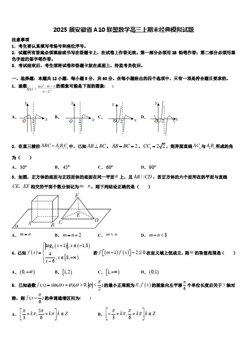 2025届安徽省A10联盟数学高三上期末经典模拟试题含解析