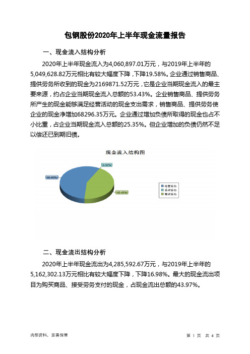 包钢股份2020年上半年现金流量报告