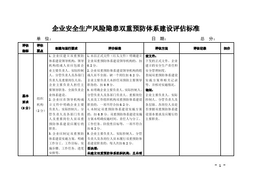 企业安全生产风险隐患双重预防体系建设评估标准