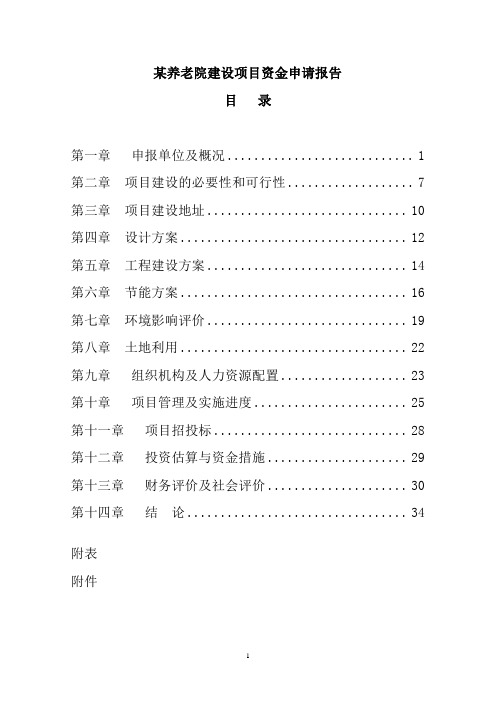 某养老院建设项目资金申请报告