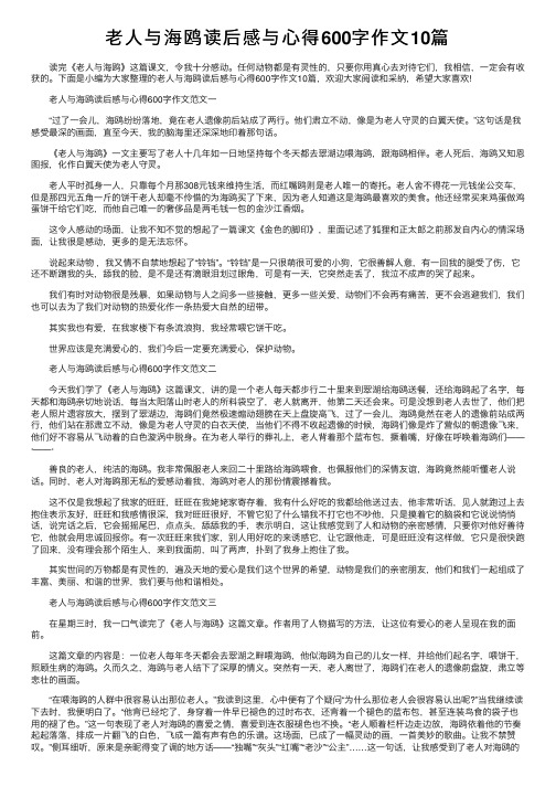 老人与海鸥读后感与心得600字作文10篇