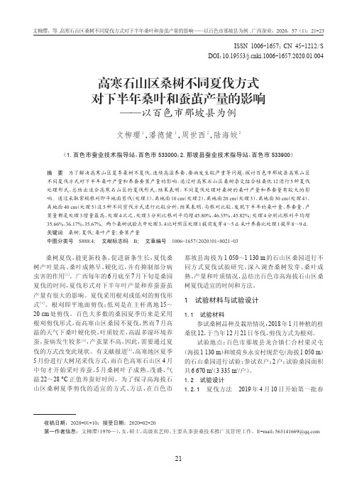 高寒石山区桑树不同夏伐方式 对下半年桑叶和蚕茧产量的影响——以百色市那坡县为例