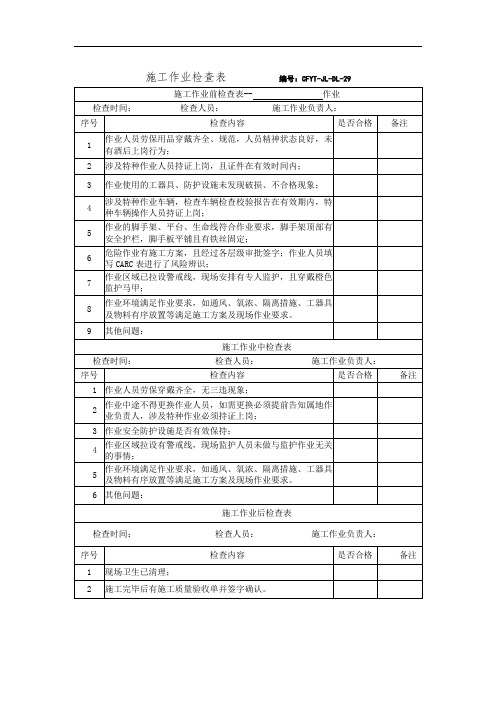 作业前检查表