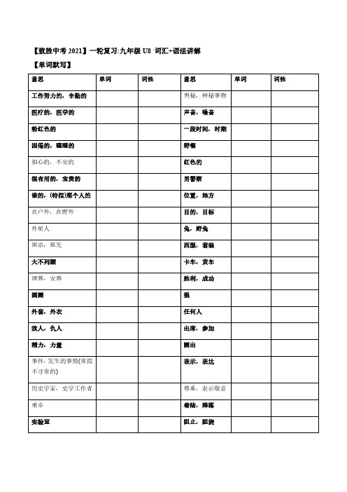 【致胜中考2021】九年级 Unit 8 (词汇+语法讲解)2021届人教版英语中考一轮复习