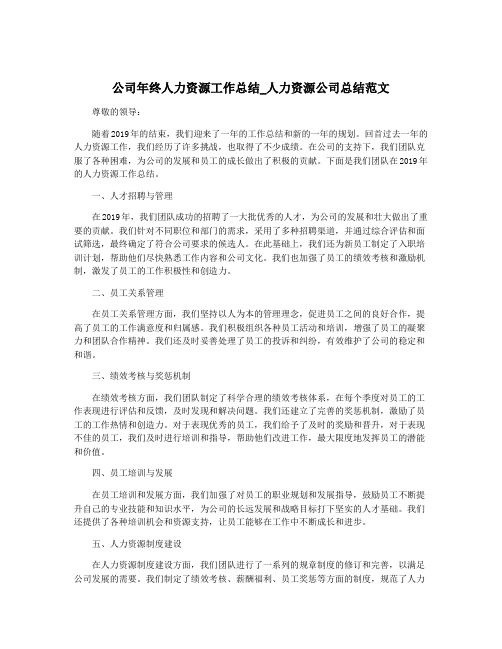 公司年终人力资源工作总结_人力资源公司总结范文