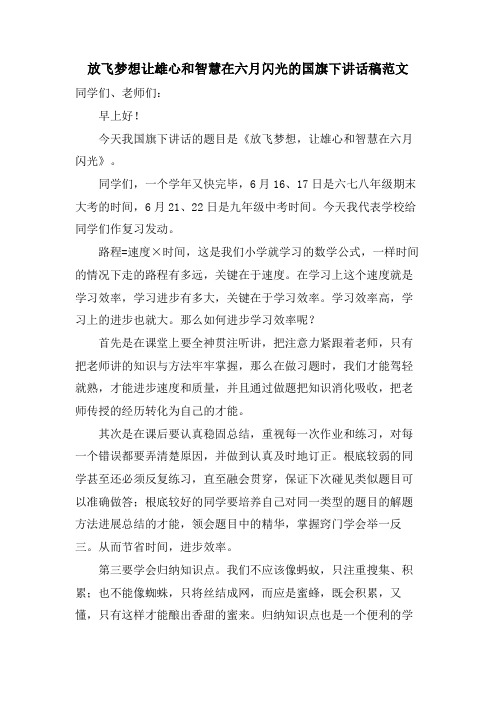 放飞梦想让雄心和智慧在六月闪光的国旗下讲话稿范文