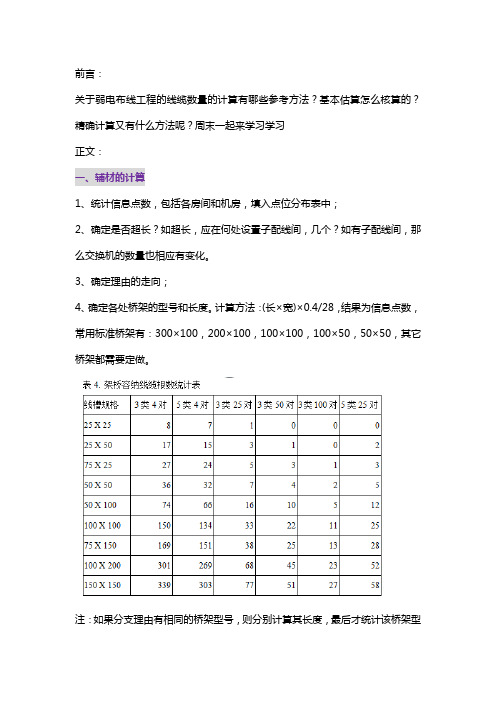 弱电工程线缆和管材计算方法