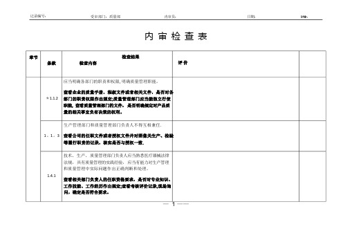 质量部内审检查表