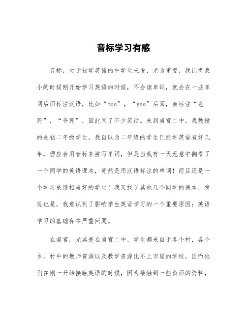 顶岗实习教学体会《音标学习有感》