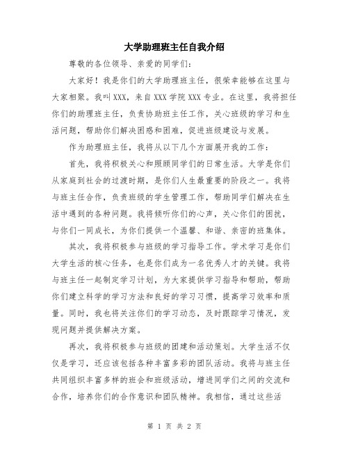 大学助理班主任自我介绍