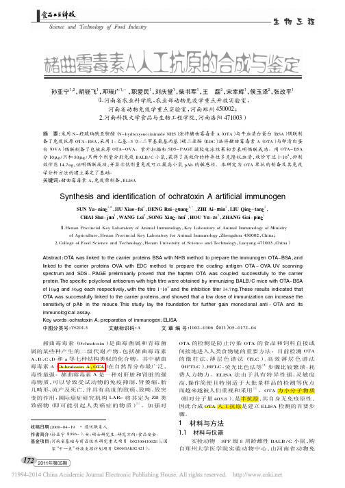 赭曲霉毒素A人工抗原的合成与鉴定