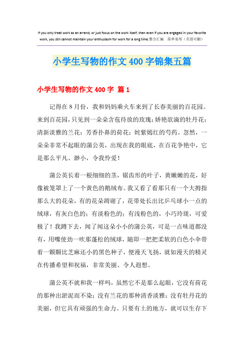 小学生写物的作文400字锦集五篇