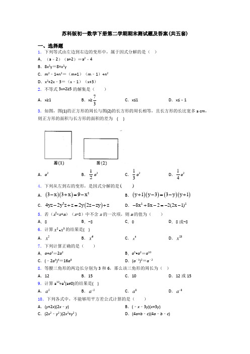 苏科版初一数学下册第二学期期末测试题及答案(共五套)