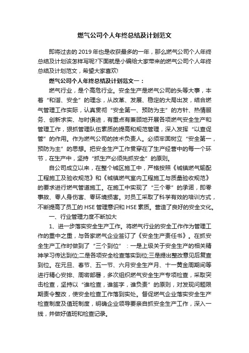 燃气公司个人年终总结及计划范文