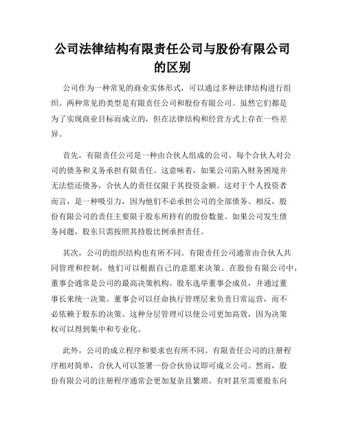 公司法律结构有限责任公司与股份有限公司的区别