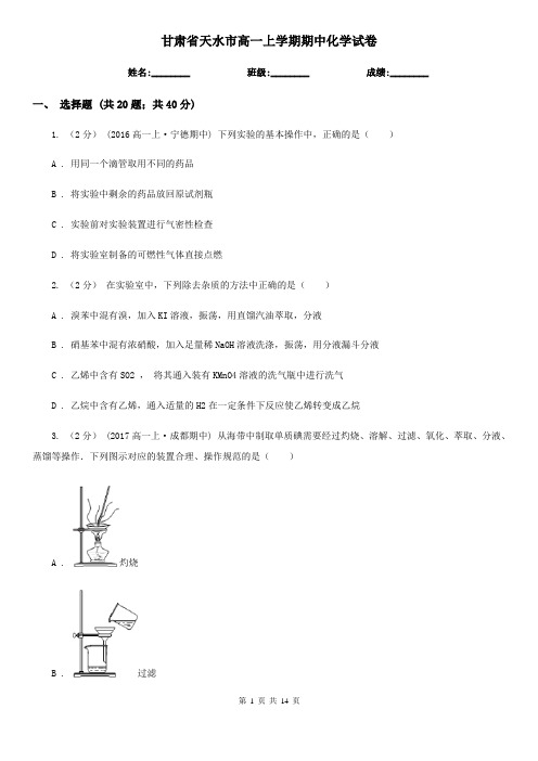 甘肃省天水市高一上学期期中化学试卷