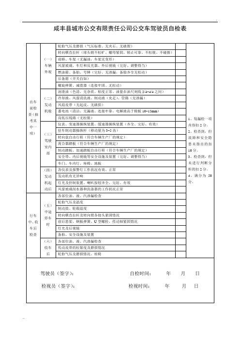 出车前、行车中、收车后检查表