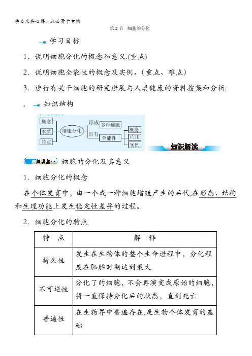 高一生物1学案+同步练习+典例精析：第6章 第2节 细胞的分化 含答案