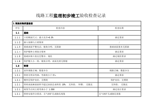 线路工程监理初步竣工验收检查记录