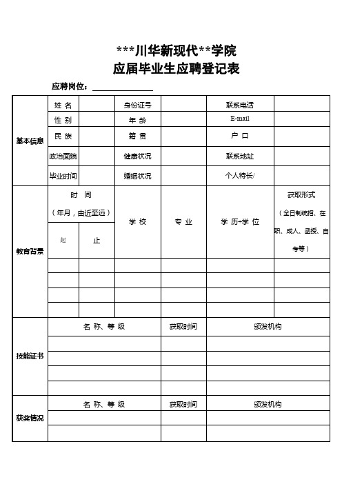 华新现代职业学院应届毕业生应聘登记表【模板】