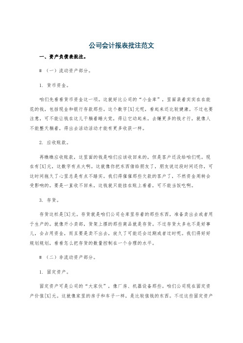 公司会计报表批注范文