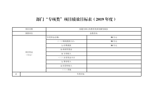 部门专项类项目绩效目标表(2019年度)