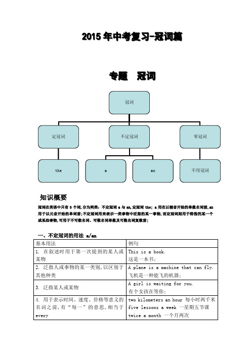 英语中考复习冠词用法中考冠词考点巩固练习