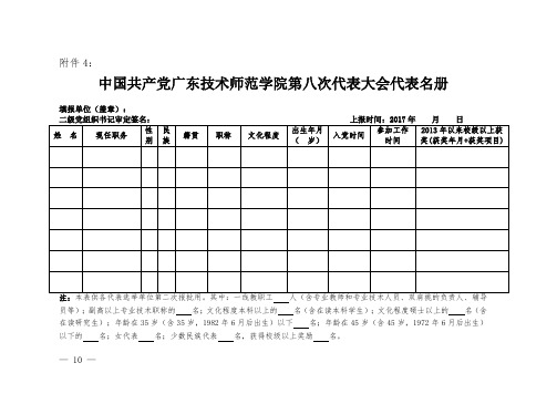 中国共产党广东技术师范学院第八次代表大会代表名册